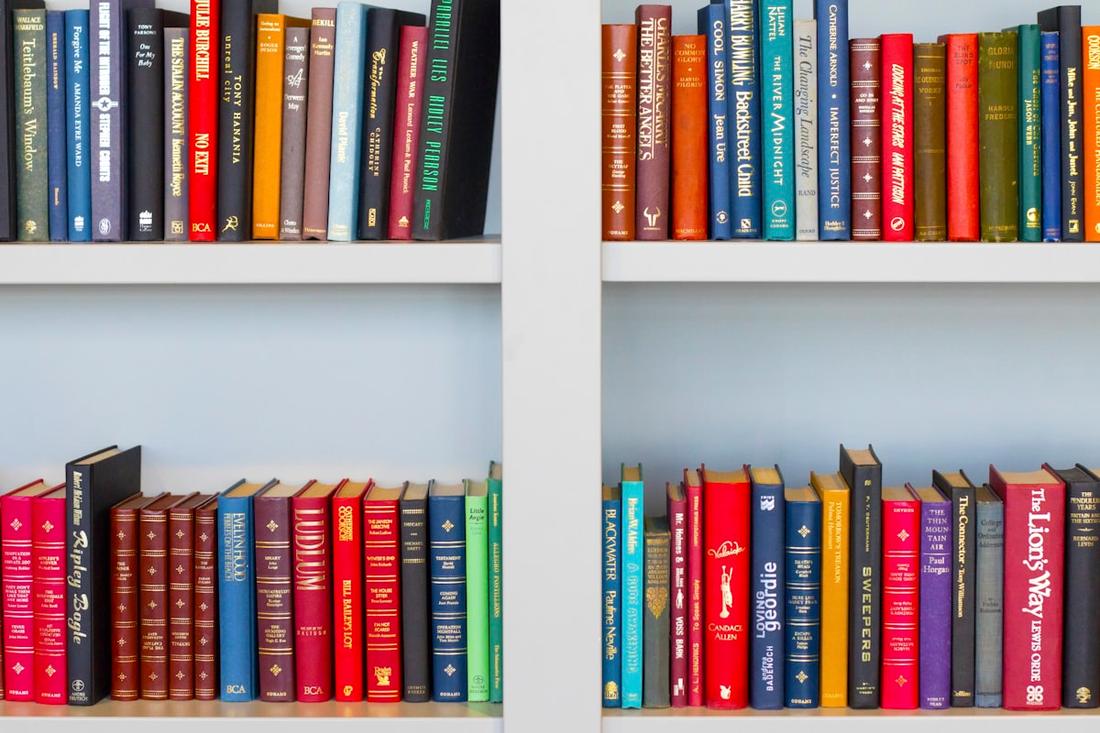 Book spines on a shelf